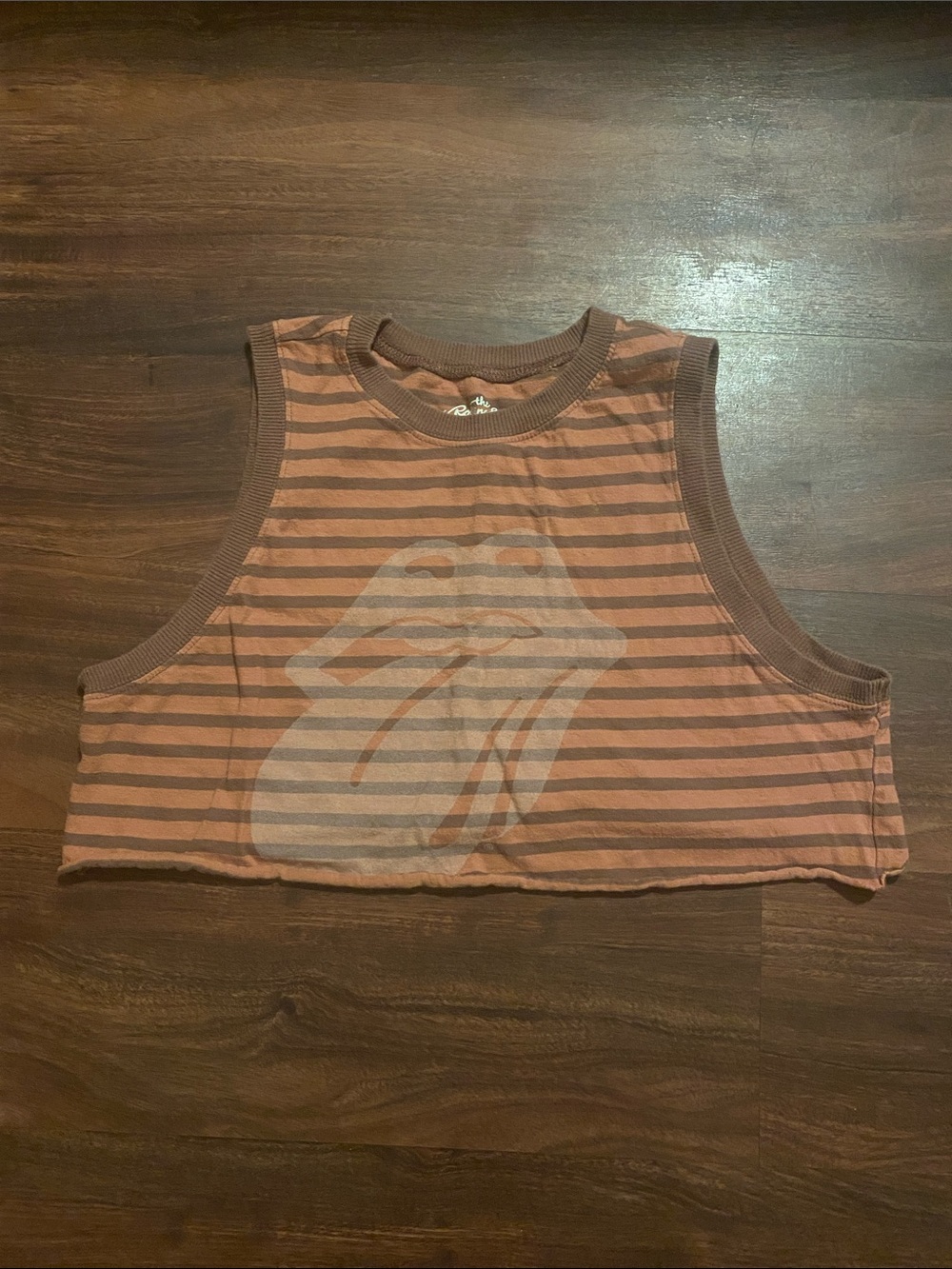 Striped Cropped Muscle Tank with Graphic Tongue Print